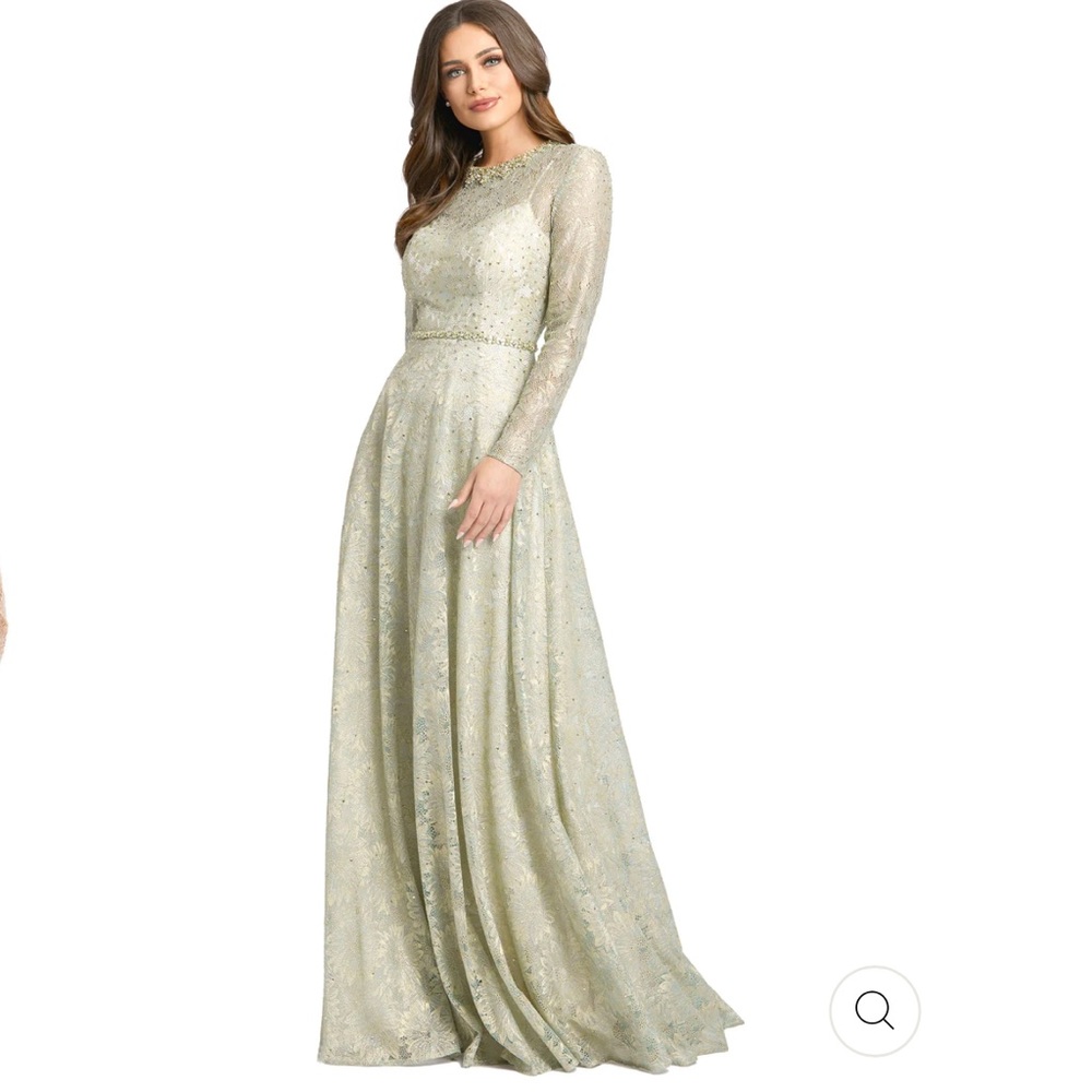 Mac Duggal LIKE-NEW LONG SLEEVE MODEST FLORAL LACE GOWN Size 2 SAGE GREEN 49188